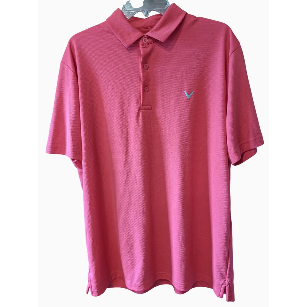 Callaway Golf Polo Shirt Men's Large L Short Sleeve Opti-Dri Coral-Orange SPF 50